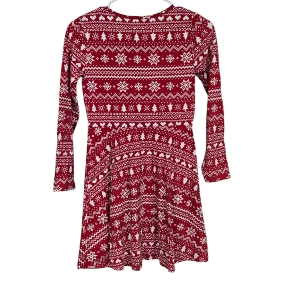 Children's Place Girls' Casual Long Sleeve Christmas Fair Isle Holiday Dress Red - Picture 9 of 9